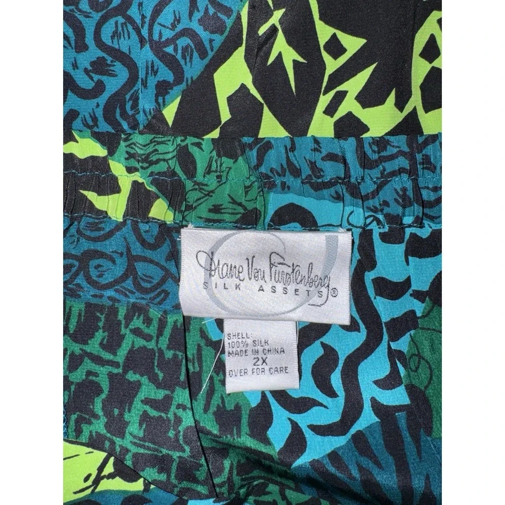 Vintage Diane Von Furstenberg 100% Silk Assets Green Maxi Skirt‎ Women's 2X